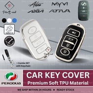 Perodua Myvi Ativa Alza Axia Key Cover 2023 2022 2024 Silver TPU Keyless Cover Kunci Sarung Kereta A