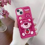 Lotso Strawberry Pink Case 3D Popsocket Iphone 11 12 13 14 15 Pro Max Kids Toy Story Cartoon Griptok