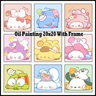 🇲🇾DIY Sanrio Cartoon Digital Oil Paint 20x20cm Canvas Painting By Number With Frame Children's gifts 三丽鸥女孩卡通儿童数字油画