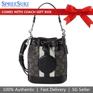 Coach Handbag In Gift Box Mini Dempsey Bucket Bag In Signature Jacquard With Str Smoke Black # C8322