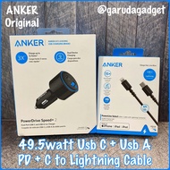 Combo ANKER Car Charger 49.5w+Usb C to Lightning PD Fast Charging