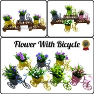 Bunga siap gubah basikal sekali/artifical flower wif bicycle/Bunga meja Hiasan Decorations