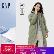Gap【2022冬季新款】女装宽松插肩袖连帽长款羽绒服884539厚外套 绿色 170/96A(M)