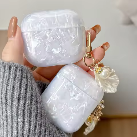 Luxury Pearly Shell Pendant Silicone Case For AirPod 4 3 pro2 AirPods pro3 Wireless Bluetooth Earpho