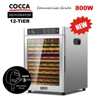 COCCA 12-Tier SUS304 Stainless Steel Food Dehydrator Commercial Grade 800W