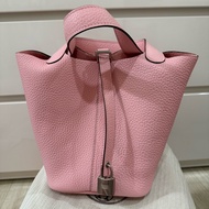 💖Hermes Picotin 18 櫻花粉銀釦 💖 P18 菜籃 99新 近全新