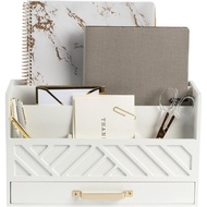 BLU MONACO | White Wooden Mail Organizer with Drawer & Gold Handle | Mail Sorter Organizer Counterto