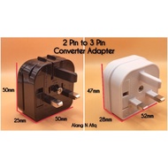 2 Pin To 3 Pin Converter Adapter Plug. Kepala Plug 2 Pin Kepada 3 Pin
