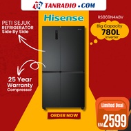 Hisense Refrigerator Side By Side 780L RS869N4ABV Black Inverter Fridge 冰箱 Peti Sejuk