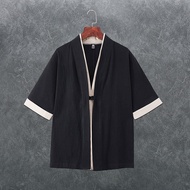 ชุดเดรสผ้าลินินสไตล์ญี่ปุ่นสำหรับผู้ชายชุดเดรสกิโมโนแบบสบายๆ ColorX-5XL พื้นเสื้อสไตล์จีนเสื้อผ้าซามูไรญี่ปุ่นแบบดั้งเดิมเสื้อคาร์ดิแกน Kimono