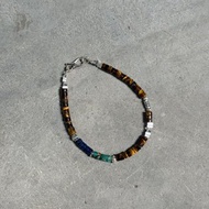 7AB 歐泊青金虎眼石VINTAGE手串925銀拼色中性款情侶復古銀飾手鏈