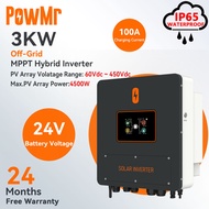PowMr 3KW/6KW 24V/48V Hybrid Solar Inverter Pure Sine Wave 230VAC Output Built-in 100A MPPT Solar Ch