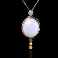 紫羅蘭翡翠蛋面項鍊 18K金鑽石鑲嵌 | 天然緬甸玉翡翠A貨 | 送禮