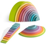 Wooden Rainbow Stacker Set - Rainbow Stacking Toy Set with Rainbow Stacker, Semicircle, Building Boa