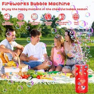 Fireworks Bubble Machine, Automatic Bubble Blower Rechargeable with Lights/DIY Sticker/10000+ Bubble