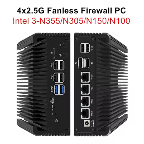 Solid 4x2.5G LAN Firewall Computer Intel i3 N355 N305 N200 N150 N100 DDR5 2xNVMe Fanless Mini PC Pro