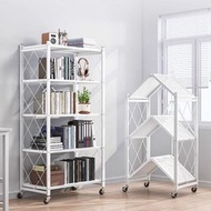 OTHER - 包送貨 免安裝可摺疊五層置物架 廚房可移動儲物架 可折疊多層收納架 廚房置物架 有轆多功能小家電架落地式小推車 白色小推車