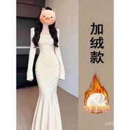 Lotus Fishtail Dress - Milk Apricot Color | Fall-Winter