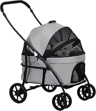 PawHut Dog Buggy, Cat Buggy, 2-in-1 Foldable Cat Pram, Puppy Pram with Removable Baby Tub, Cushion, 