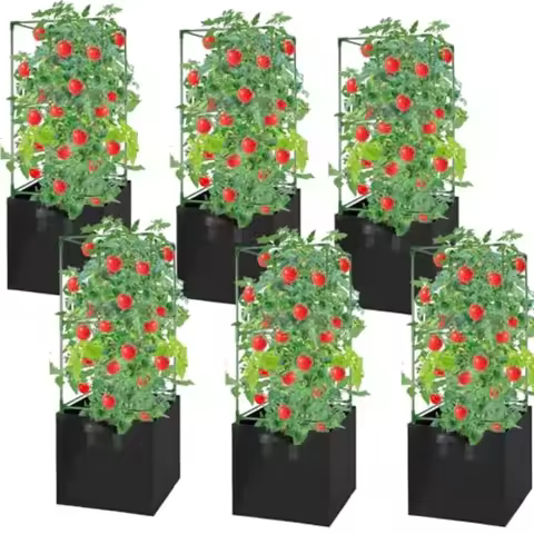 Garden climbing vegetables support: heavy duty square tomato cages with 17-gallon grow bags, 47IN ta