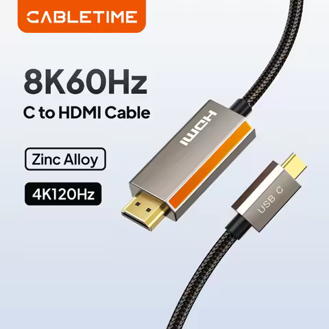 CABLETIME 8K 60Hz 4K 144Hz HDR 10 USB C to HDMI Cable Zinc Alloy Type C Cable for Samsung Huawei Lap