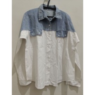 KEMEJA WOMEN'S WHITE SHIRT WITH DENIM COMBINATION LONG-SLEEVED SHIRT COMBINATION P R3 L0 V3D