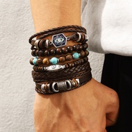 6-Piece Bohemian Leather Bracelet Set for Men Women Retro Stackable Wristbands Gift