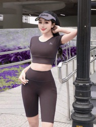Đồ tập gym nữ set ngố áo croptop quần ngố cạp bằng tập gym yoga aerobic nữ chất vải thun lạnh co giã