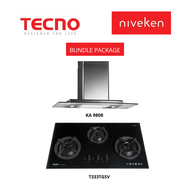 (HOOD + HOB) Tecno KA 9808 / KA9808 High Line Glass Chimney Cooker Hood + Tecno T 333TGSV / T333TGSV (90cm) 3-Burner Tempered Glass Cooker Hob