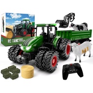 Remote Control Tractor Toy, Kids RC Tractor Set & Truck and Trailer Front Loader - Metal Car