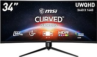 MSI Curved Gaming Monitor Optix MAG342CQR 34-inch, UWQHD, VA Panel, 144Hz, Ultra-Wide, 1ms, HDR Compatible, Adaptive-Sync, HDMI, DP, Tilt, Height Adjustment, 3-Year Manufacturer Warranty