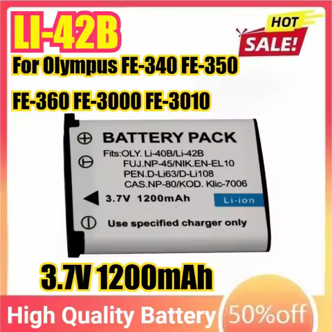 LI-42B 3.7V Camera Battery For Olympus FE-340 FE-350 FE-360 FE-3000 FE-3010 FE-4000 FE-4010 FE-4020 