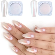 Artdone 2 Jars Chrome Nail Powder White and Red Pearl, Iridescent Aurora Powder Metallic Mirror Effe
