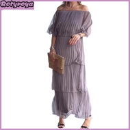 Summer Women Dress Off Shoulder Multi-layer Scattered Cake Hem Ruffle Pleated Solid Color Chiffon Ha