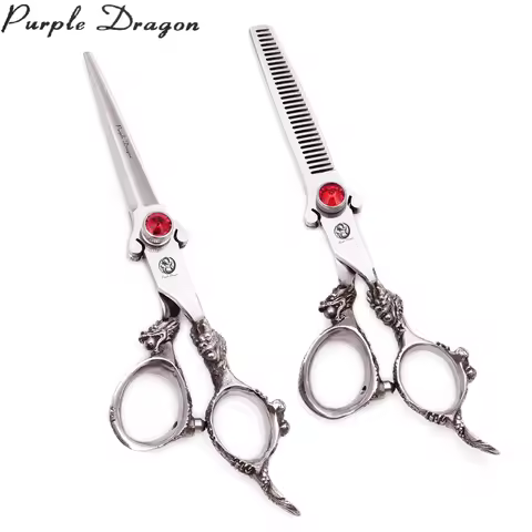 Professional Barber Scissors 6" Japan 440C Purple Dragon Hair Cutting Scissors Dragon Handle Thinnin
