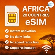 Africa eSIM 28 Countries Supports Hotspot 1-5GB 30 Days Zambia Botswana Eswatini Email Delivery