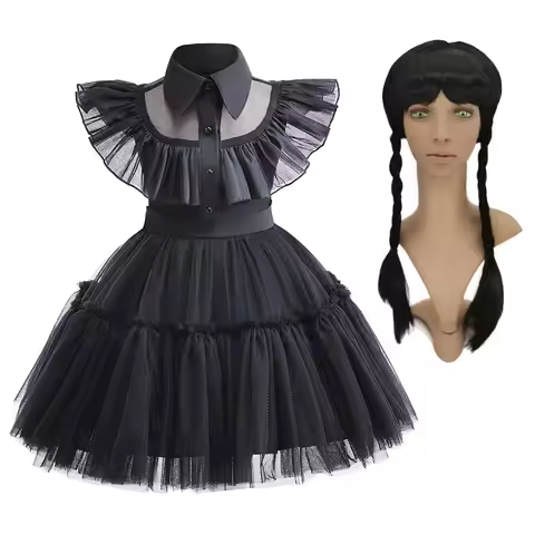 Girls Dress Fantasia Wandinha Wednesday Addams Family Costume Girls Halloween Dresses Gothic Wind Ve
