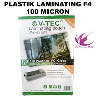 (1 Pack Contains 100 Sheets) V-tec Plastic Laminating F4/FC