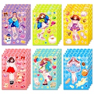 6Pcs/Pack New Products Cotton Doll Cute Dress Up Character Stickers Girl Heart Mix Match Costume Puz