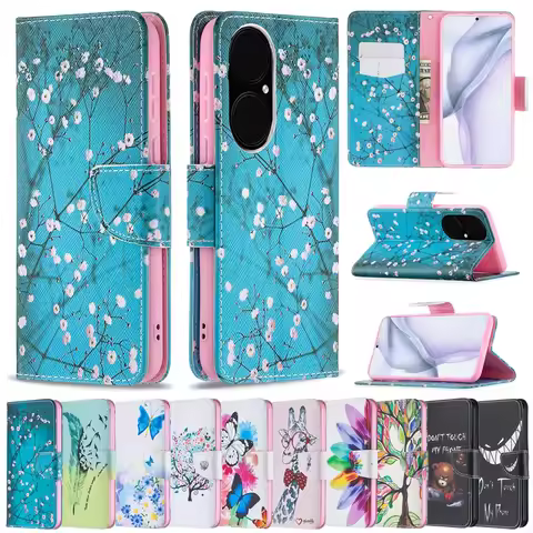 Wallet Cartoon Patterns Case For Huawei P50 P40 P30 P20 Lite Pro P Smart 2019 2020 2021 Y5 Y6 Y7 201