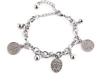 Saint Benedict Charm Bracelet - St. Benedictine Medal Coin Link Bracelet - Religious Gift for Men Wo