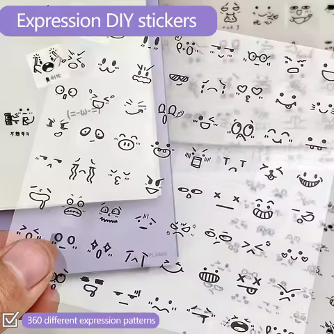 10Pages Sleek Journal Diary Adornments Transparent Die-Cut Kaomoji Stickers Cute Emoji Symbols Adhes