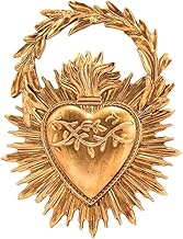 Générique Ex-Voto Sacred Heart Decorative Laurel Wreath Gold Beautiful Finish Measures 4.5" x 3.5" P