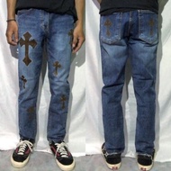 Ybrand Blue Washed Growing Slim Straight Custom Cross Chrome Hearts CJ549 Long Pants