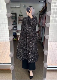 NEW SET TUNIK BUNGA KECIL TERLARIS SETELAN TUNIK WANITA KEKINIAN ONESET CERUTI PREMIUM SET HIJABERS
