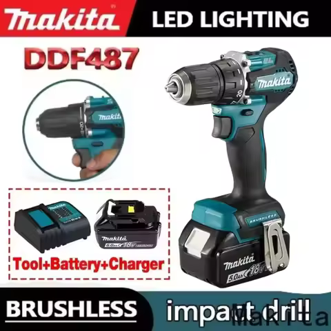 Makita Original. DDF487 Cordless Driver Drill Brushless Electric Impact Screwdriver Rechargeable Pow