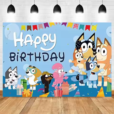 Bluey Moose Birthday Background Banner Anime Bluey Bingo Family 210x180cm Children's Birthday Party 
