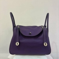 HERMES紫黑拼色銀釦 Lindy 34