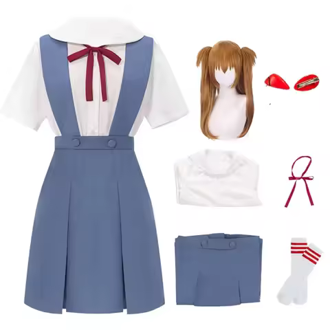 Rei Ayanami Cosplay Costume Asuka Langley Soryu Cosplay Women School Uniform Dresses Wig Hair Clips 