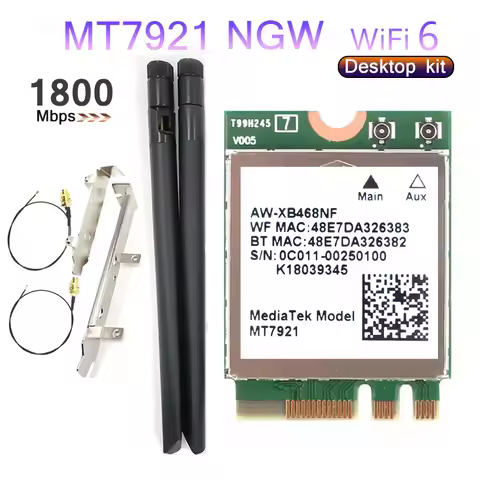 used MediaTek MT7921 Desktop Kit Wi-Fi 6 1800Mbps Bluetooth 5.2 Wireless Card 802.11AX 8DBi Antennas